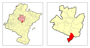 Localização do município de Tiebas-Muruarte de Reta em Navarra e na Cuenca de Pamplona
