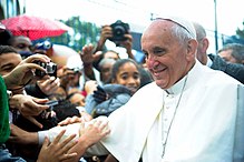 Francis visits a favela in Brazil during World Youth Day 2013. Pope Francis at Vargihna.jpg