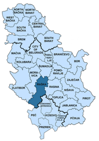 中央セルビア内のラシュカ郡の位置