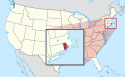 Carte des États-Unis montrant Rhode Island en rouge.