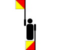 „D“ im Winkeralphabet (nach Holtom als Kürzel für disarmament, also „Abrüstung“)