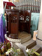 1870 Gothic Revival oak pulpit, Church of St Thomas, Thurstonland St Thomas Thurstonland interior 050.jpg