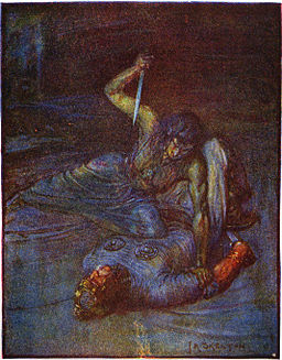 Stories of Beowulf water witch trying to stab beowulf