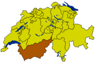 Map of Switzerland highlighting the Canton of Valais