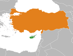 Haritada gösterilen yerlerde Cyprus ve Turkey