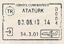 Turkish entry passport stamp issued at Istanbul Ataturk Airport Turkey Entry Stamp.jpg