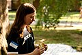 'Makemi' contemplating a bagel at the 2007-08-12 Wikipedia NYC picnic meetup.