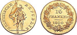 Pièce de 16 francs de la République helvétique, 1800.