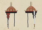 乾隆年间完成的《皇朝礼器图式·卷六》内府绘本中的太后、皇后夏朝冠图。