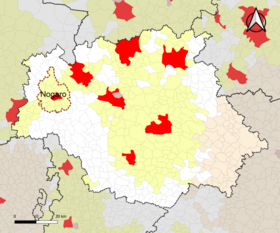 Localisation de l'aire d'attraction de Nogaro dans le département du Gers.