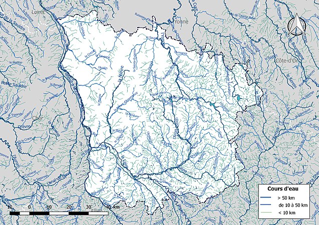 Carte de l'ensemble du réseau hydrographique de la Nièvre.