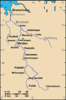 The river Weser flows by Bremen to the estuary at Bremerhaven (top).