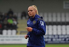 Greenwood warming up with Notts County before a match against Arsenal in 2015. Alex Greenwood (20028035116).jpg