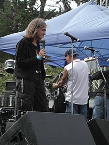 Goodman speaking at Power to the Peaceful Festival, San Francisco, 2004 Amy Goodman.jpg