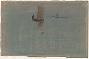Boats at Evening, pastelkridt på hvidt velin (14.6 x 22.5 cm)