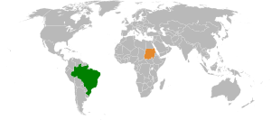 Mapa indicando localização do Brasil e do Sudão.