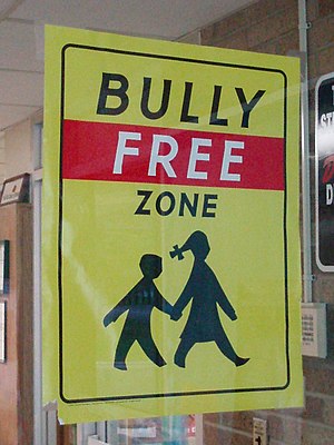 English: A Bully Free Zone sign - School in Be...