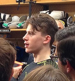 Carter Hart after 1st NHL start and victory Dec. 18, 2018.jpg