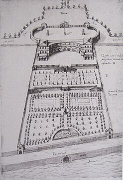 Oblique view of the château envisioned by Catherine de Médicis.