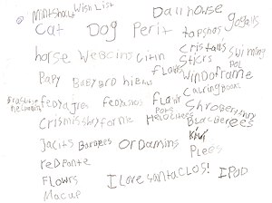 English: A girl's wish list for Santa Claus.