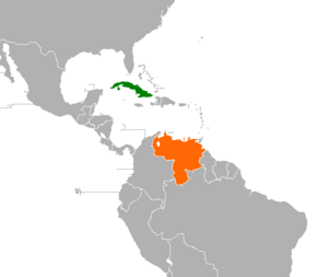 Mapa indicando localização de Cuba e da Venezuela.