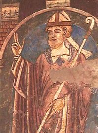 Venerable Cuthbert of Lindisfarne (11th-century fresco).