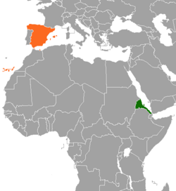 Карта с указанием местоположения Эритреи и Испании
