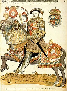 Henry VIII of England on Horseback by Hans Liefrinck (between 1561 and 1599.) Hans Liefrinck 001.jpg