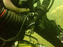 Head-up display mounted on rebreather moutpiece JJ Rebreather at Blue Rock Quarry PC290152.jpg