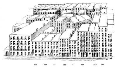 BIRD'S-EYE VIEW OF AN EAST SIDE TENEMENT BLOCK.