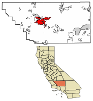 Location of Bakersfield in Kern County, California.