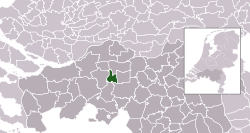 Highlighted position of Dongen in a municipal map of North Brabant