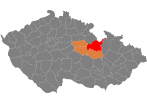 Lokasi daerah yang terletak di Wilayah Pardubice dalam negara Republik Czech