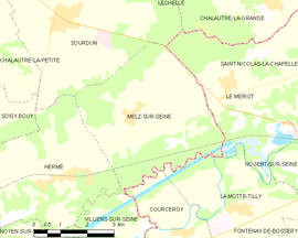 Mapa obce Melz-sur-Seine