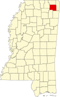 Kort over Mississippi med Prentiss County markeret