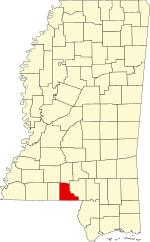 Map of Mississippi highlighting Walthall County