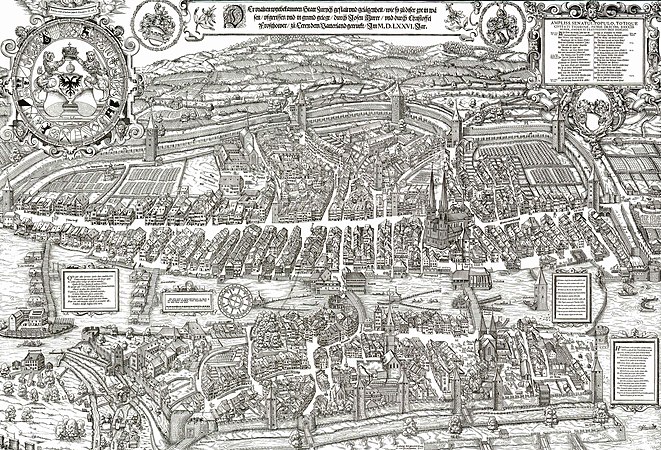 圖為繆爾平面圖（Murerplan），為瑞士最大城市蘇黎世的地圖，其印有詩人喬斯·穆雷爾（Jos Murer）於1576年題寫的字跡。