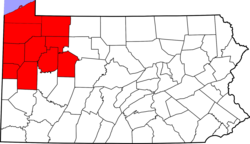 Map of counties in Northwestern Pennsylvania