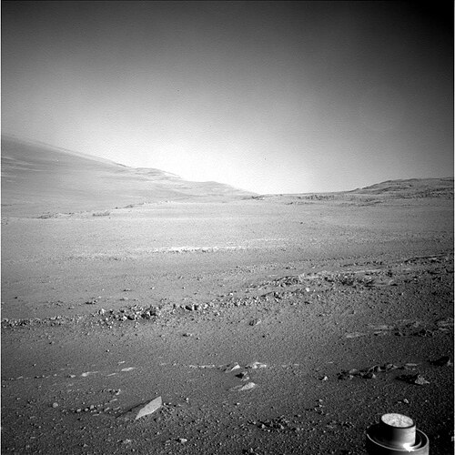 MER-B NavCam image Sol 4959 Start of January 2018, looking along rim of Endeavour crater Navigation Camera Sol 4959 of the MER-B Opportunity rover on Mars.jpg