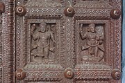 Carvings on the wooden door at Lakshmi-Janardana temple