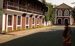 Heritage houses in a lane, near the Chapel of St. Sebastian, Fontainhas, India