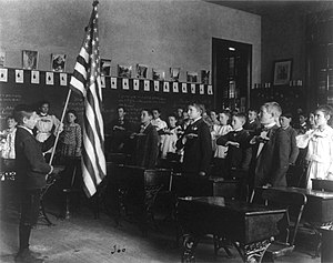 English: Student pledging to the flag, 1899.