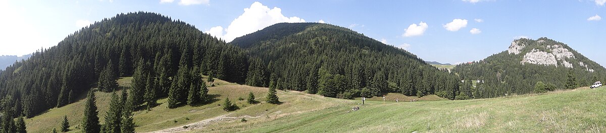 Panorama widokowa z przełęczy Pod Sidorovom. Od lewej: Borovník, Malinné i Malinô Brdo