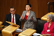 Davidson as secondary opposition leader at a Scottish Parliament FMQs, 2014 Ruth Davidson at FMQ, 2014.jpg