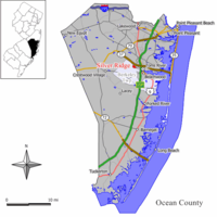 Карта Серебряного хребта выделена в округе Оушен. Врезка: расположение округа Оушен в Нью-Джерси.
