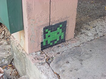 Space Invader in downtown Dallas. He's losing ...