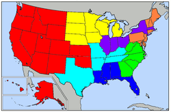 Map of the U.S., showing areas covered by the Thomson West National Reporter System state law reports. State law reports.png