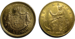 Two 20 krona gold coins from the Scandinavian Monetary Union, a historical example of an international gold standard Two 20kr gold coins.png
