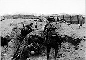 A Granatenwerfer 16 in action with German Seebataillon troops in Flanders during 1917