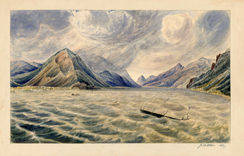“Wind Mountain”, aquarela de James W. Alden (ca. 1860). (definição 5 609 × 3 597)